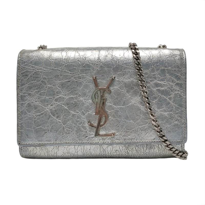 YSL銀色牛皮單肩包銀色五金-0