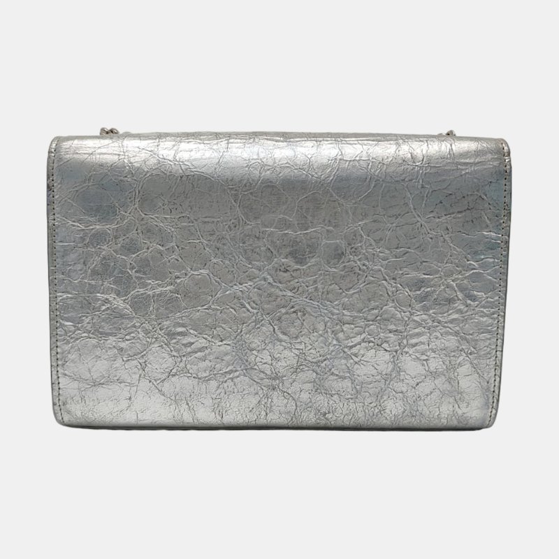 YSL銀色牛皮單肩包銀色五金-4