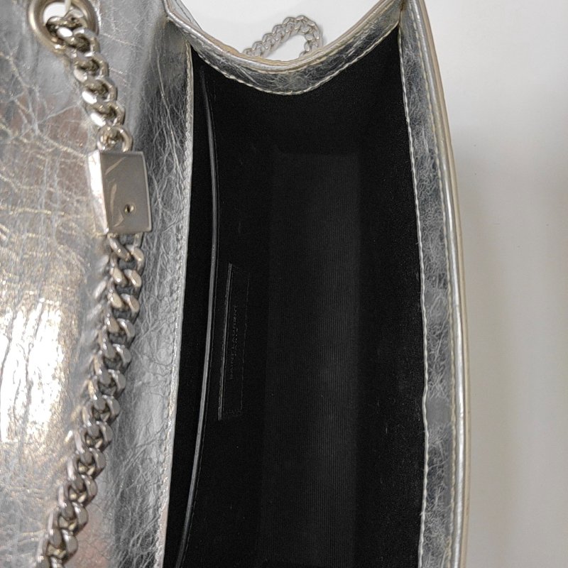 YSL銀色牛皮單肩包銀色五金-6