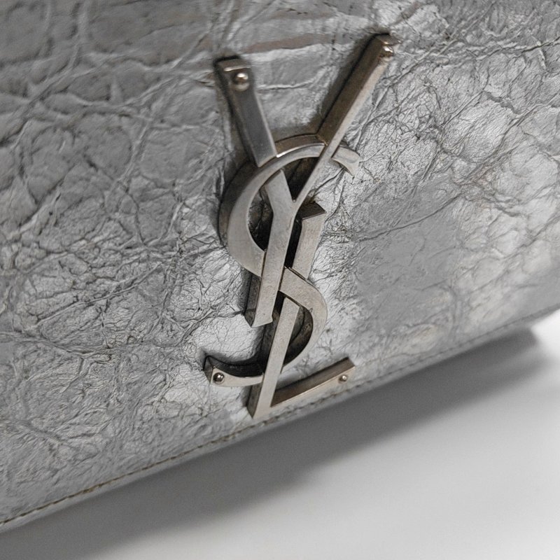 YSL銀色牛皮單肩包銀色五金-7