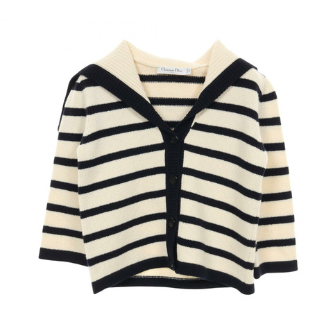 Christian DIOR MARINIERE 羊毛羊絨開襟衫，米色/海軍藍，#36，二手女款