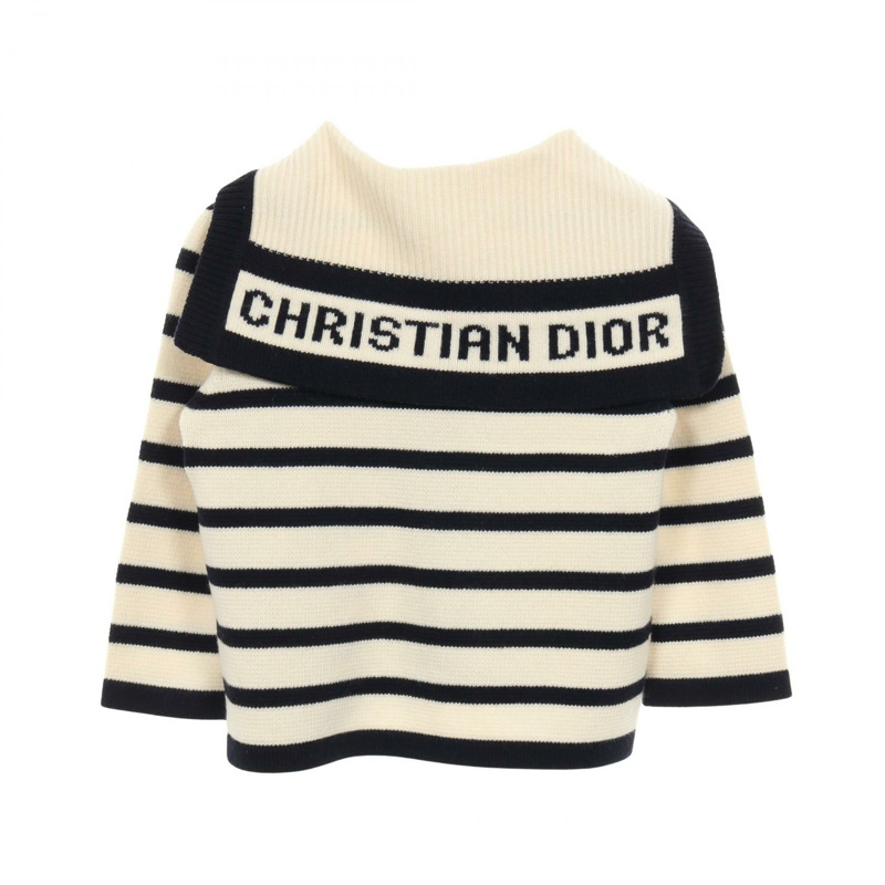 Christian DIOR MARINIERE 羊毛羊絨開襟衫，米色/海軍藍，#36，二手女款-1
