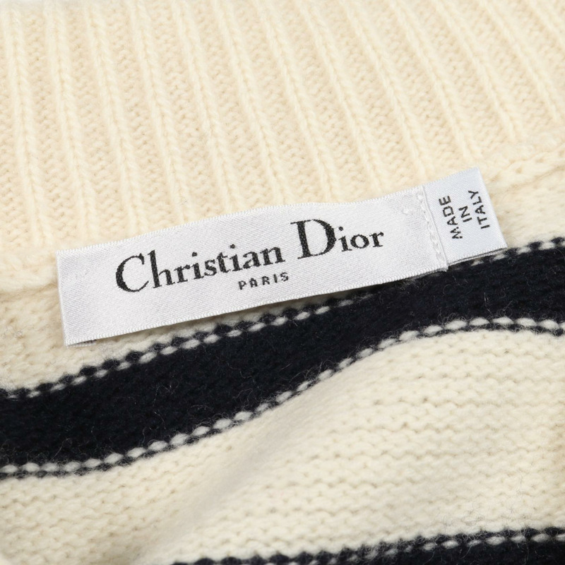 Christian DIOR MARINIERE 羊毛羊絨開襟衫，米色/海軍藍，#36，二手女款-2