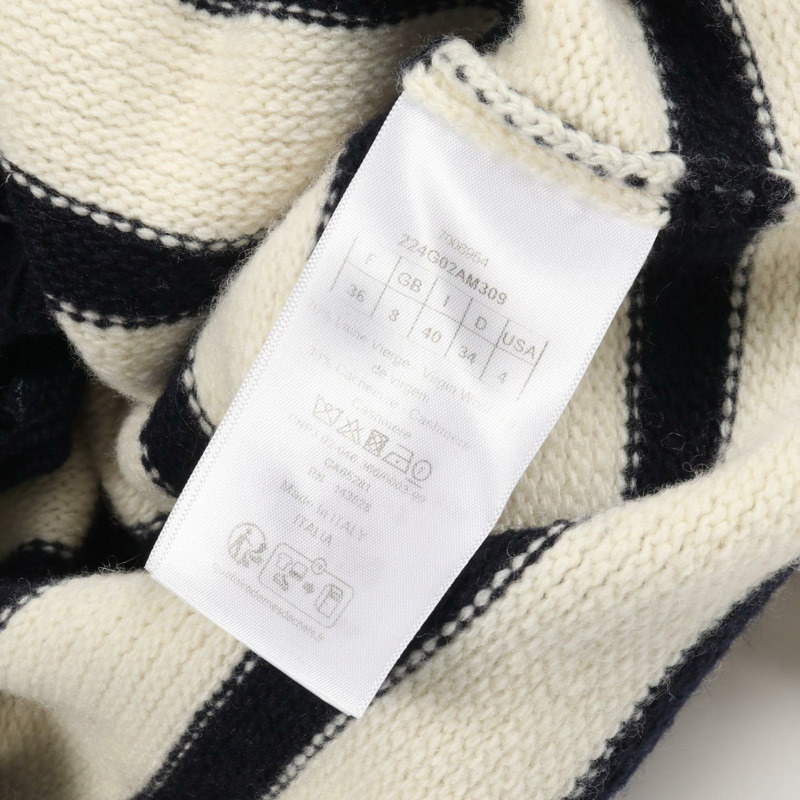 Christian DIOR MARINIERE 羊毛羊絨開襟衫，米色/海軍藍，#36，二手女款-6