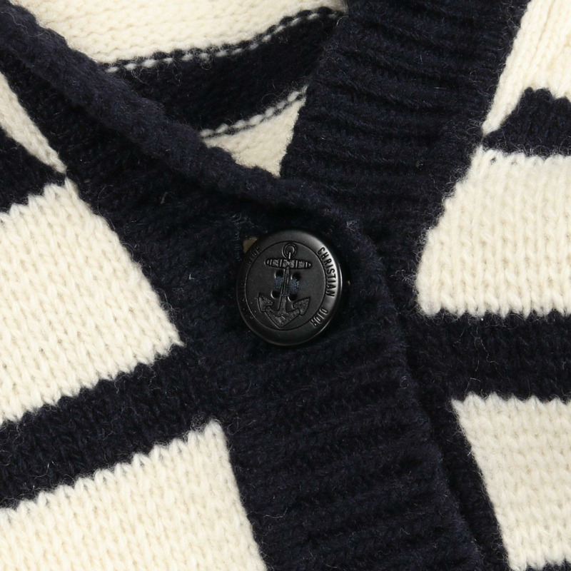 Christian DIOR MARINIERE 羊毛羊絨開襟衫，米色/海軍藍，#36，二手女款-8