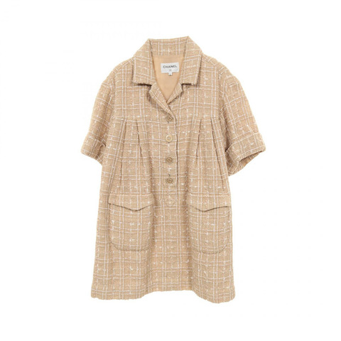 香奈兒 COCO 標誌紐扣連身裙，尼龍材質，米色，40號，二手女裝