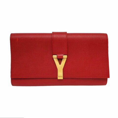 YSL CHYC Y LIGNE紅色牛皮手拿包金色五金