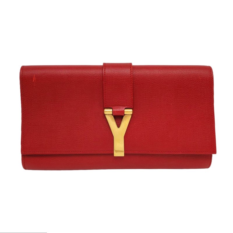 YSL CHYC Y LIGNE紅色牛皮手拿包金色五金-0