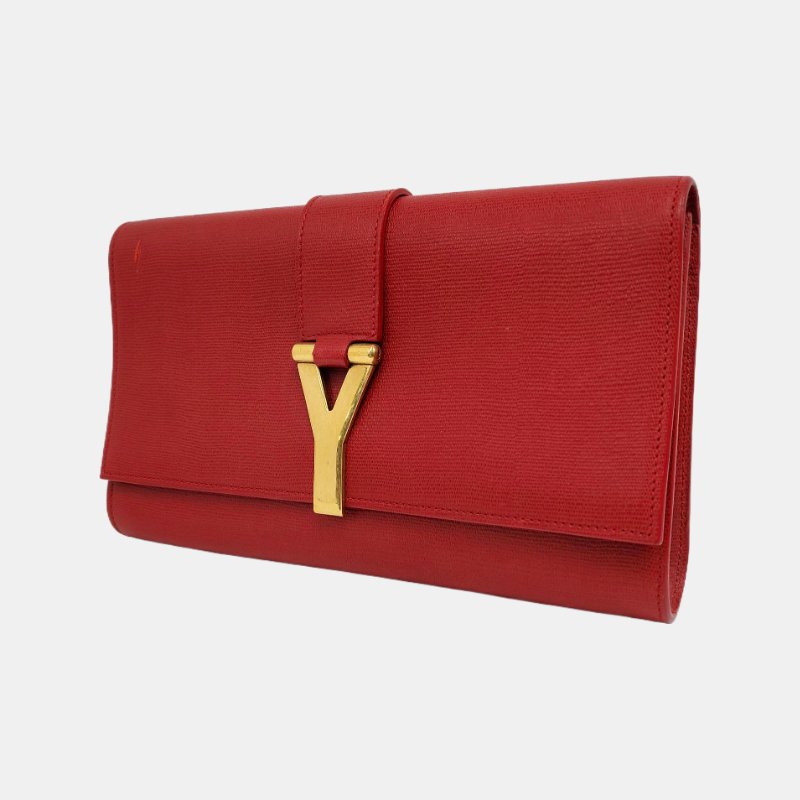 YSL CHYC Y LIGNE紅色牛皮手拿包金色五金-2