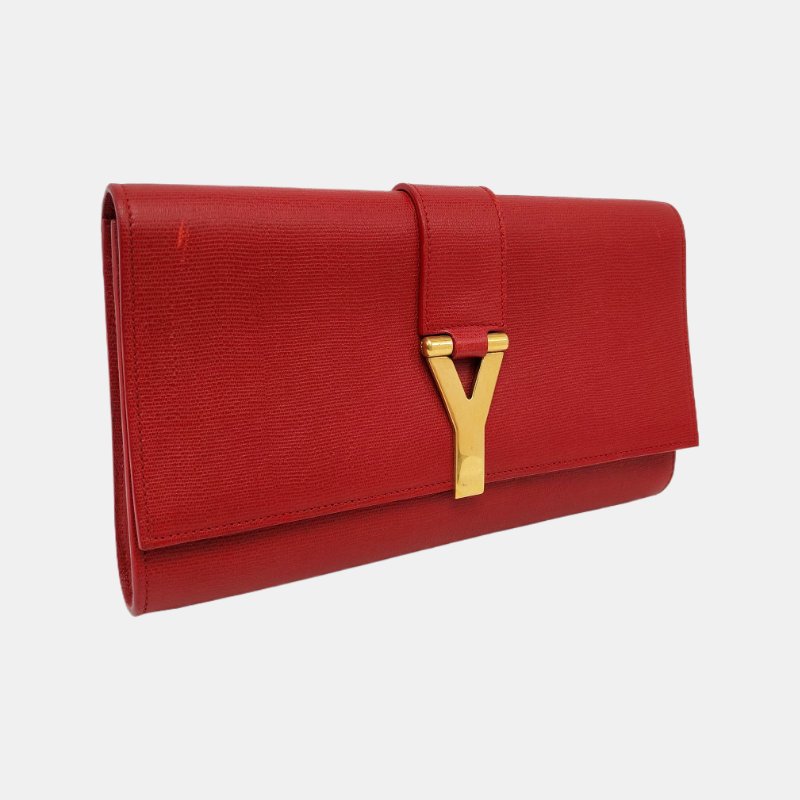 YSL CHYC Y LIGNE紅色牛皮手拿包金色五金-3