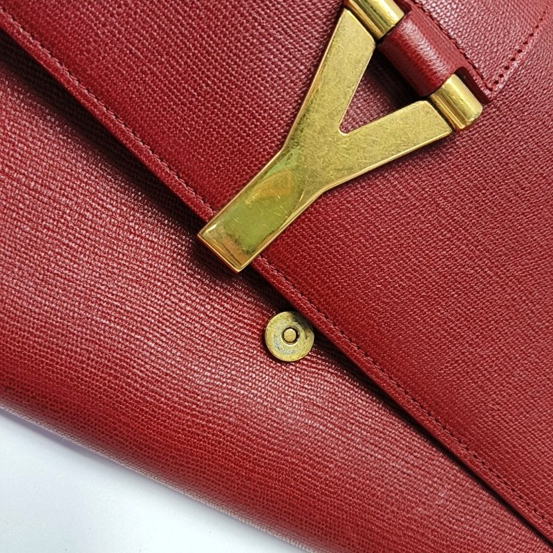 YSL CHYC Y LIGNE紅色牛皮手拿包金色五金-8