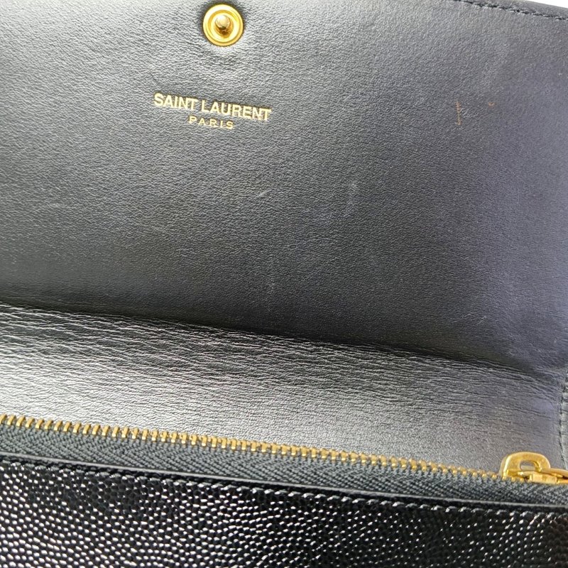 YSL黑色牛皮錢包金色五金-7