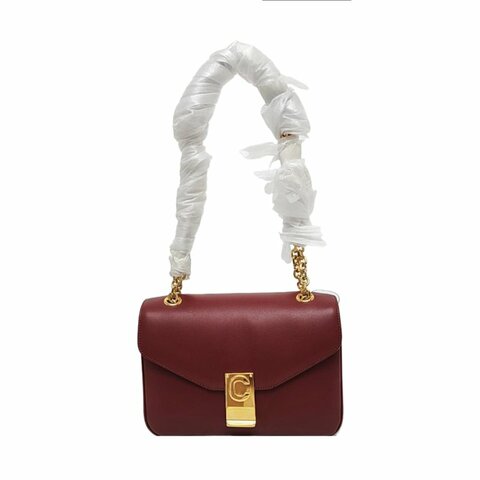 CELINE C 酒紅色牛皮單肩包金色五金 9.8新