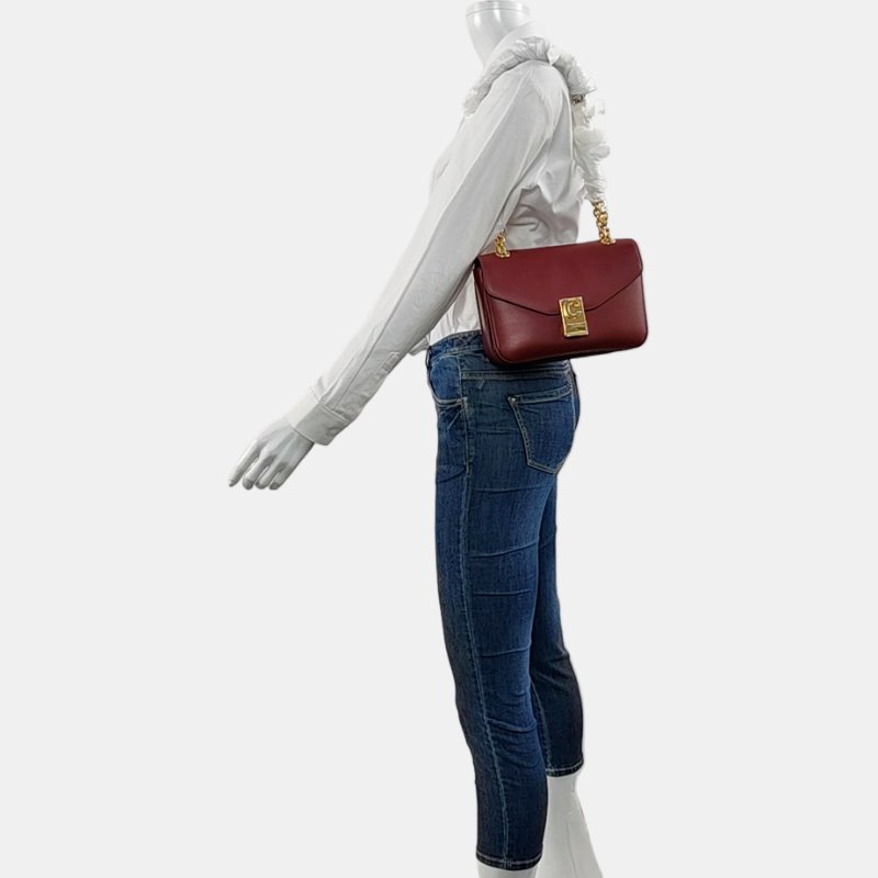 CELINE C 酒紅色牛皮單肩包金色五金 9.8新-1
