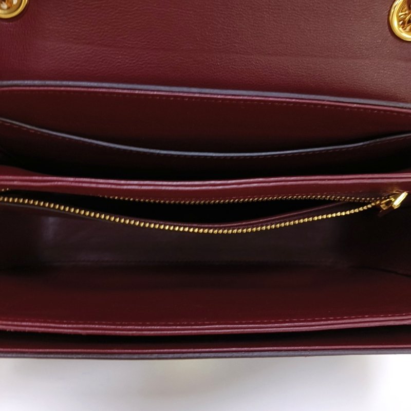 CELINE C 酒紅色牛皮單肩包金色五金 9.8新-6