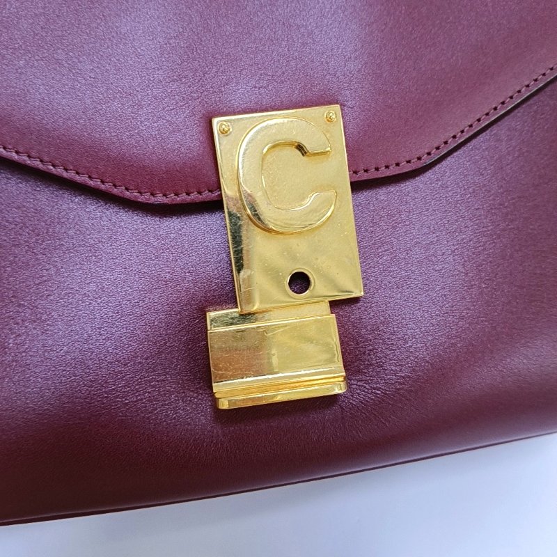CELINE C 酒紅色牛皮單肩包金色五金 9.8新-7