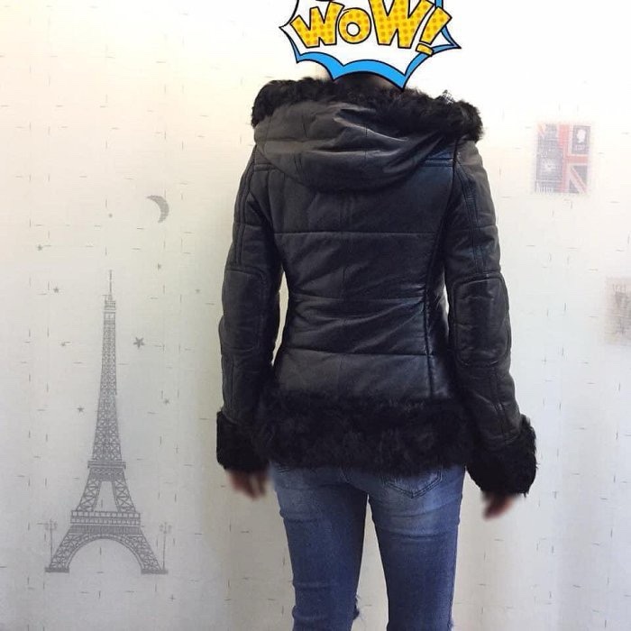 BURBERRY BLUE LABEL黑色連帽皮衣38-3