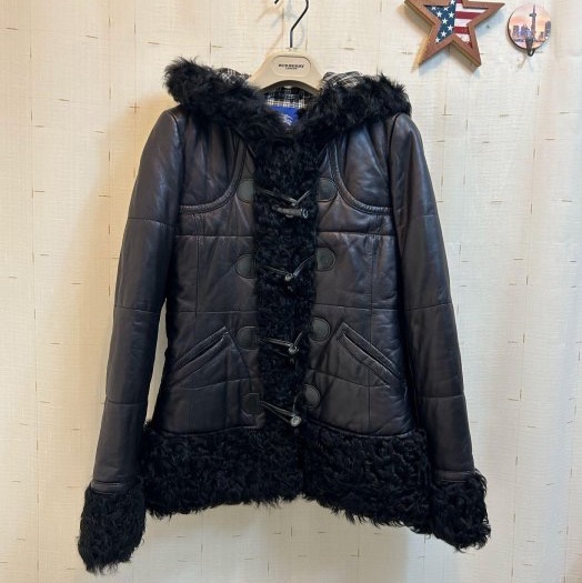 BURBERRY BLUE LABEL黑色連帽皮衣38-4