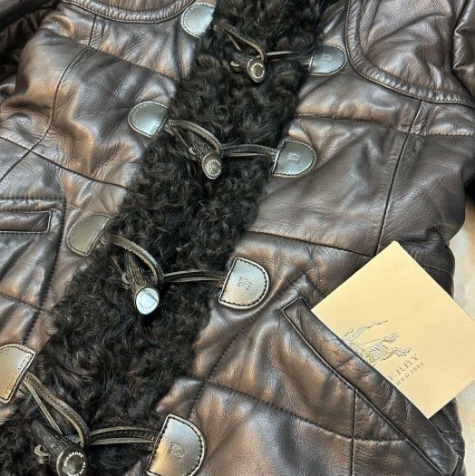 BURBERRY BLUE LABEL黑色連帽皮衣38-8