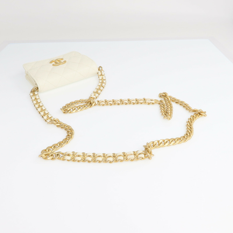 CHANEL 牛皮皮革Chain Shoulder金扣鏈帶肩背袋-9