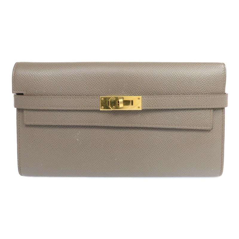 HERMES Epsom皮革Kelly Long Wallet金扣長錢包Etoupe-0