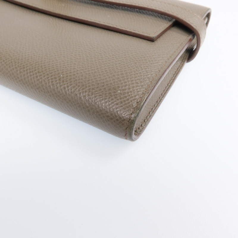 HERMES Epsom皮革Kelly Long Wallet金扣長錢包Etoupe-6