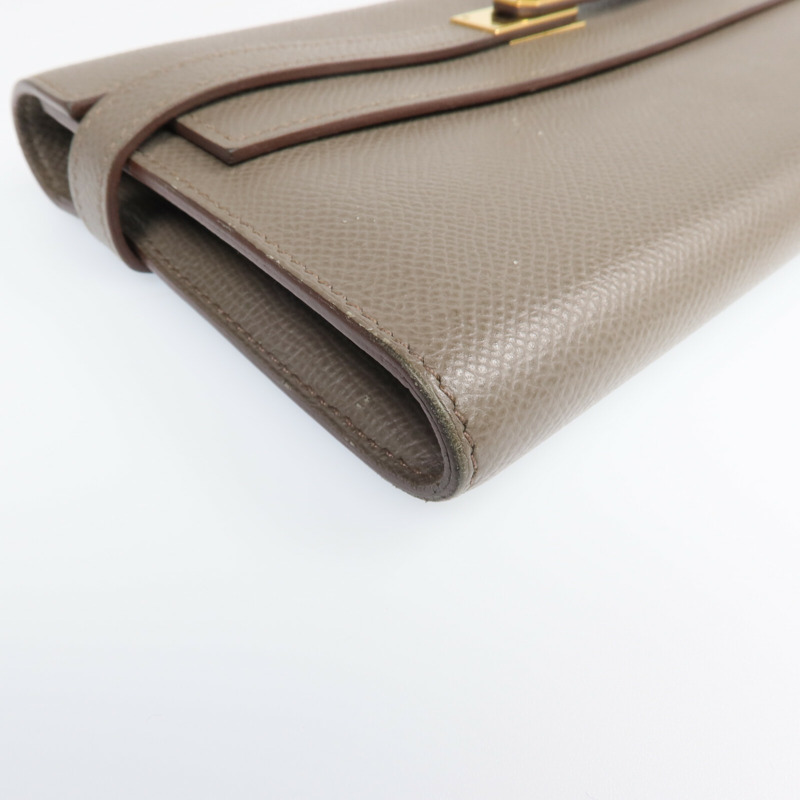 HERMES Epsom皮革Kelly Long Wallet金扣長錢包Etoupe-7