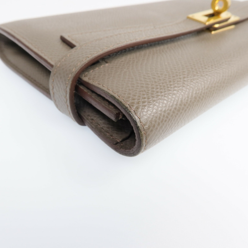 HERMES Epsom皮革Kelly Long Wallet金扣長錢包Etoupe-8