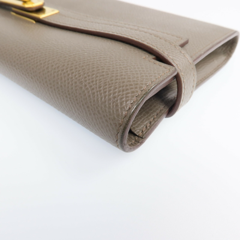 HERMES Epsom皮革Kelly Long Wallet金扣長錢包Etoupe-9
