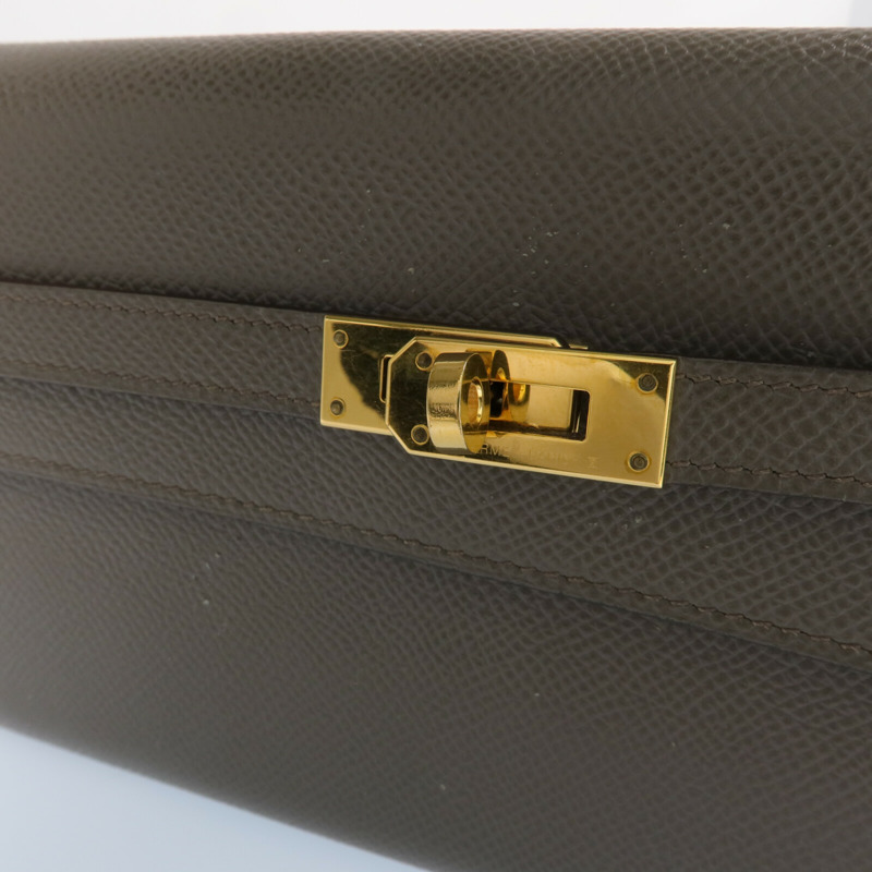 HERMES Epsom皮革Kelly Long Wallet金扣長錢包Etoupe-10