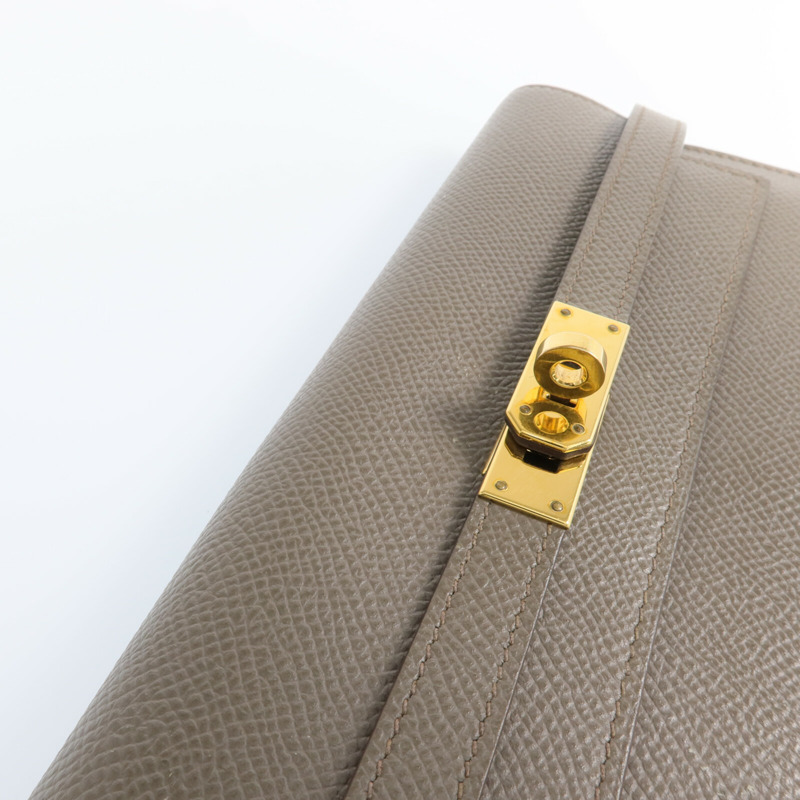 HERMES Epsom皮革Kelly Long Wallet金扣長錢包Etoupe-11