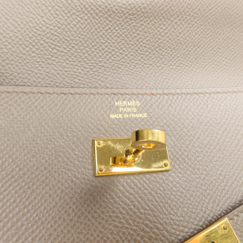 HERMES Epsom皮革Kelly Long Wallet金扣長錢包Etoupe-14