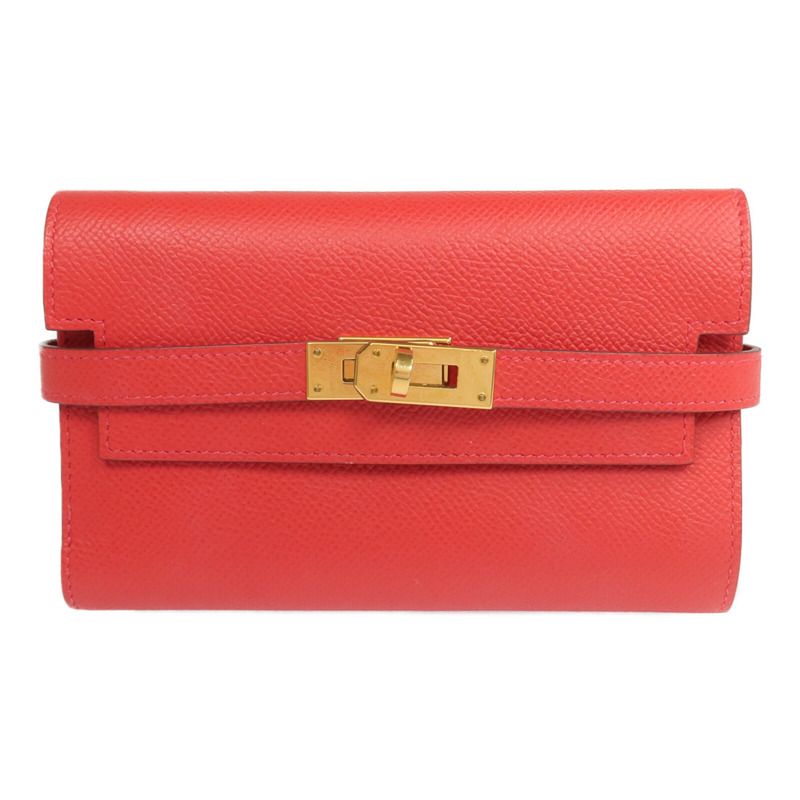 HERMES Epsom皮革Kelly Short Wallet金扣錢包Rouge de Coeur-1