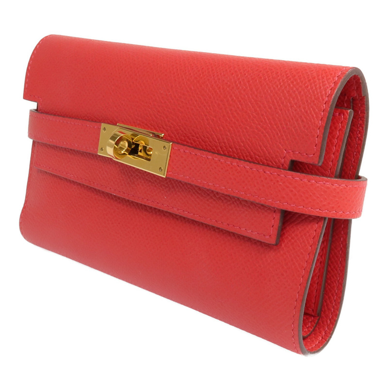 HERMES Epsom皮革Kelly Short Wallet金扣錢包Rouge de Coeur-2