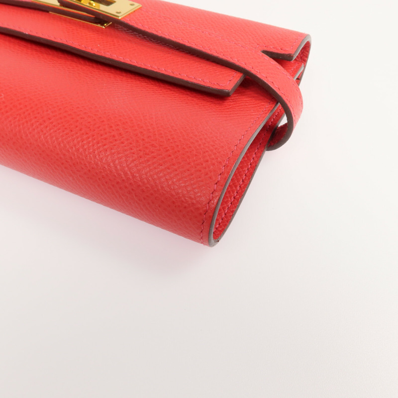 HERMES Epsom皮革Kelly Short Wallet金扣錢包Rouge de Coeur-7