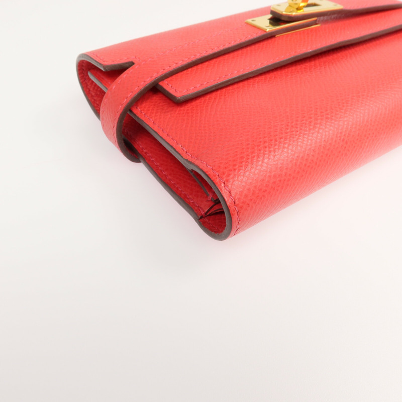 HERMES Epsom皮革Kelly Short Wallet金扣錢包Rouge de Coeur-8
