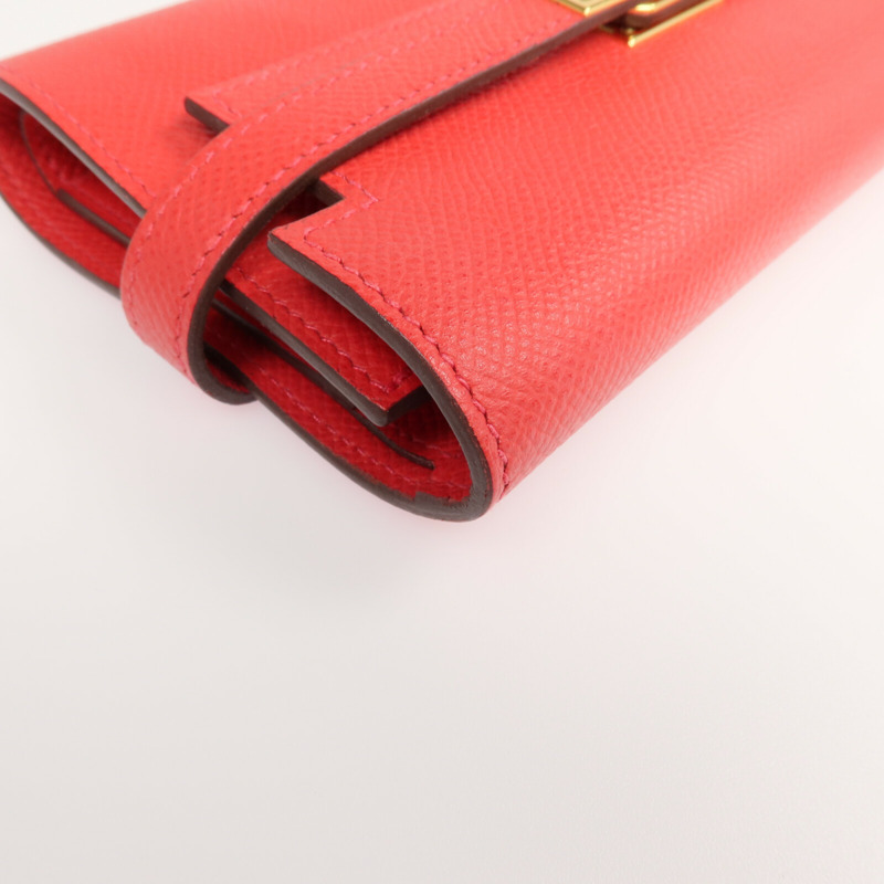 HERMES Epsom皮革Kelly Short Wallet金扣錢包Rouge de Coeur-9