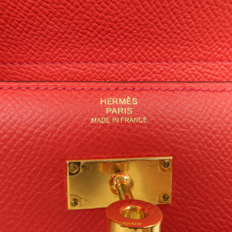 HERMES Epsom皮革Kelly Short Wallet金扣錢包Rouge de Coeur-12