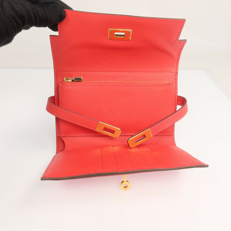 HERMES Epsom皮革Kelly Short Wallet金扣錢包Rouge de Coeur-13