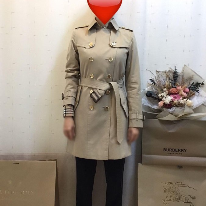 BURBERRY LONDON蜜色金釦風衣36-1