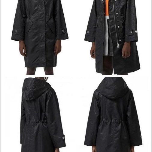 BURBERRY英國黑色專屬標誌提花連帽風雪大衣UK4-0