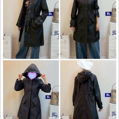 BURBERRY英國黑色專屬標誌提花連帽風雪大衣UK4-1