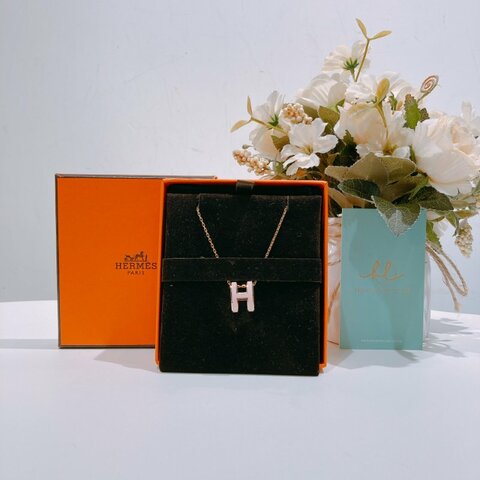 TW4680 Hermes 愛馬仕 淡粉色拼玫瑰金 大H項鍊 Pop H Necklace Pink x RGHW