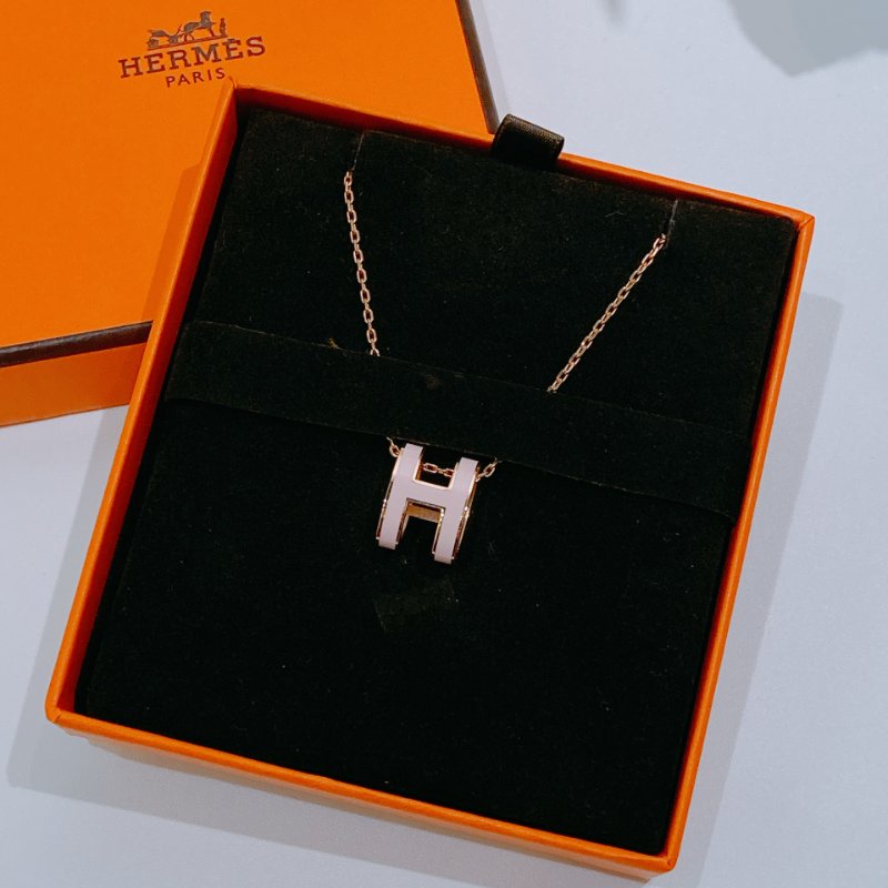 TW4680 Hermes 愛馬仕 淡粉色拼玫瑰金 大H項鍊 Pop H Necklace Pink x RGHW-1