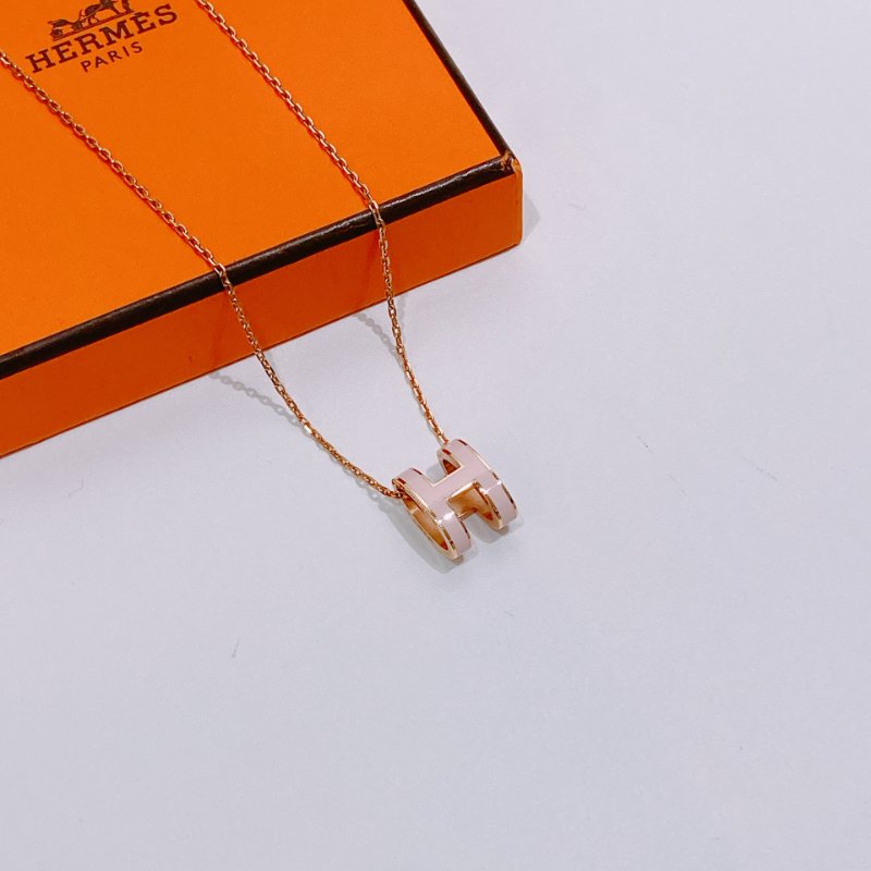 TW4680 Hermes 愛馬仕 淡粉色拼玫瑰金 大H項鍊 Pop H Necklace Pink x RGHW-2