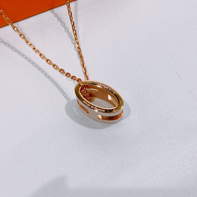 TW4680 Hermes 愛馬仕 淡粉色拼玫瑰金 大H項鍊 Pop H Necklace Pink x RGHW-4