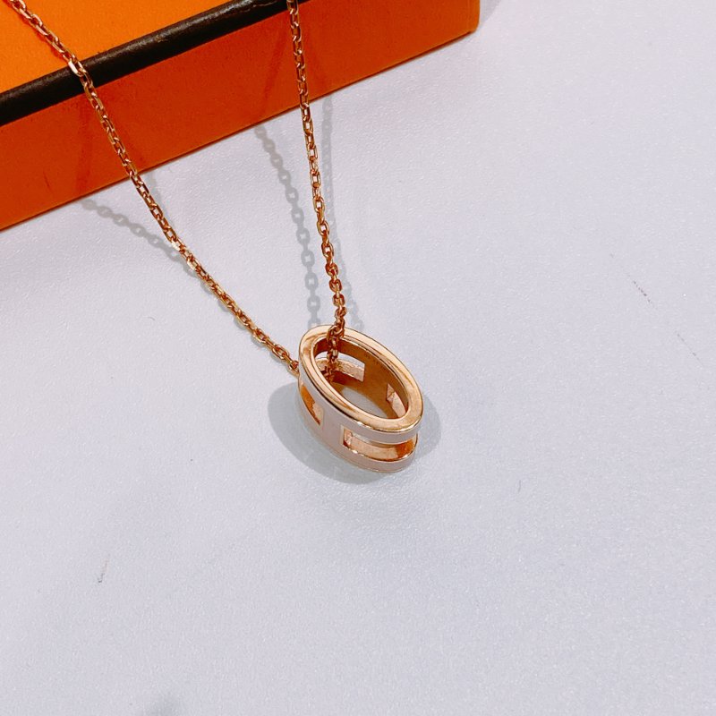 TW4680 Hermes 愛馬仕 淡粉色拼玫瑰金 大H項鍊 Pop H Necklace Pink x RGHW-6