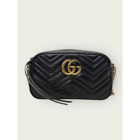 【包稅】GUCCI 黑色小號 GG Marmont Matelassé 相機包