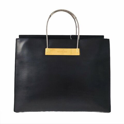BALENCIAGA托特包黑色牛皮手提包金色銀色五金