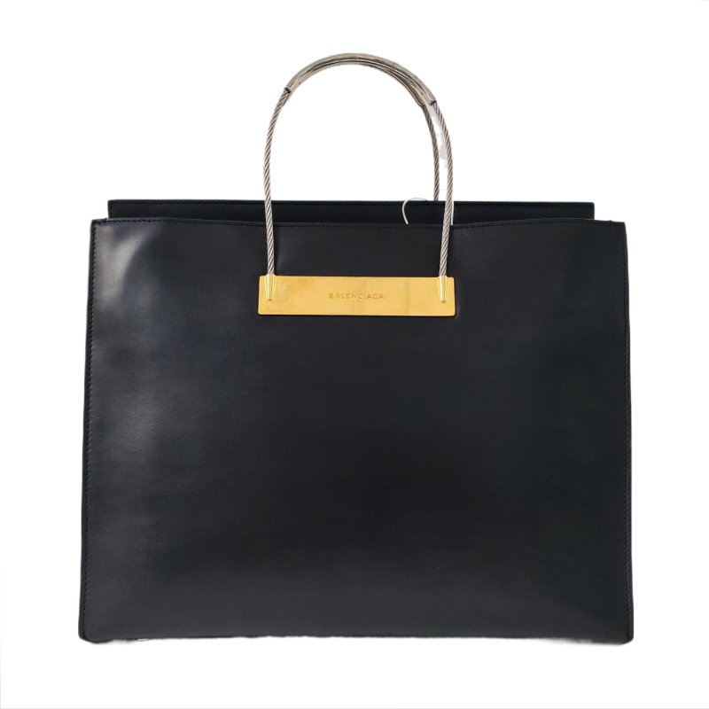 BALENCIAGA托特包黑色牛皮手提包金色銀色五金-0
